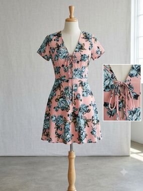 Pink Floral Tie-Front Mini Dress